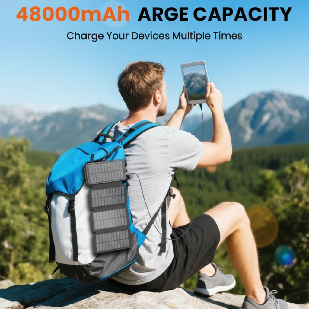 48000 4 Panel Solar Charger Power Bank, Wireless Portable Charger