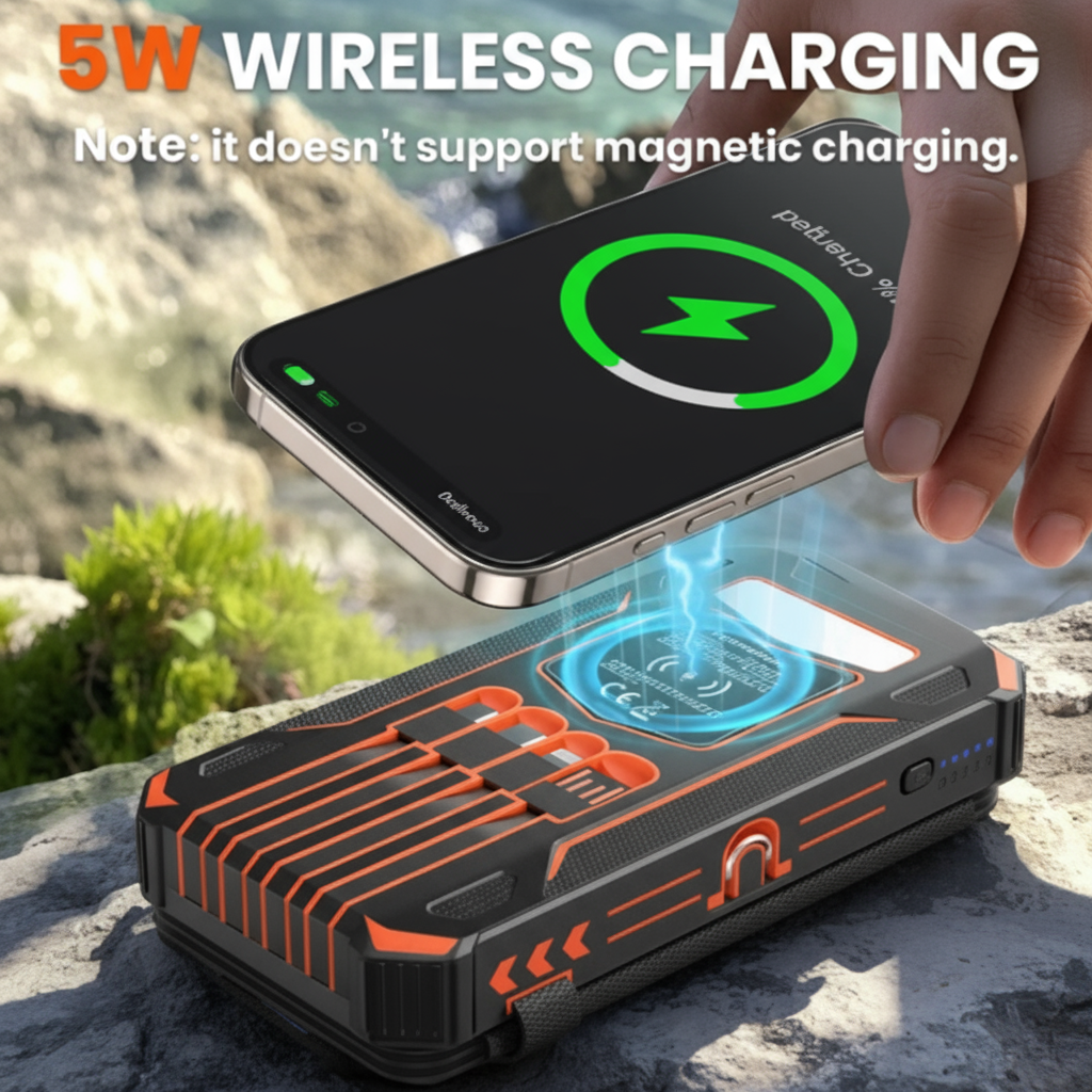 48000 4 Panel Solar Charger Power Bank, Wireless Portable Charger