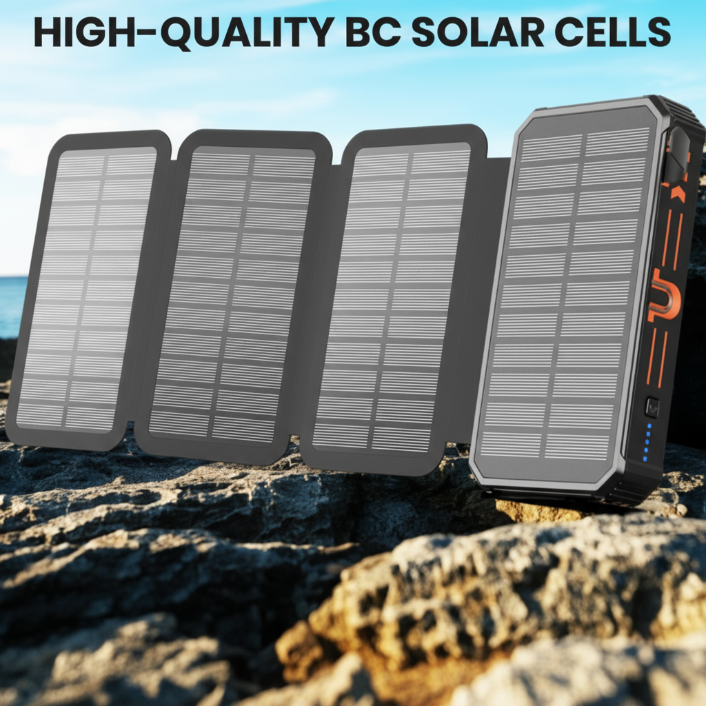 48000 4 Panel Solar Charger Power Bank, Wireless Portable Charger